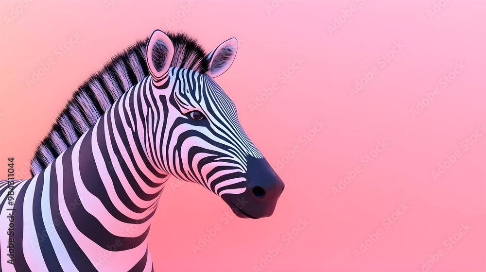 A 3D zebra with striking black-and-white stripes, set against a soft pastel backdrop of muted lavender and peach, placed on the right to represent the distinct character of a zoo animal. A 3D zebra with striking black-and-white stripes, set against a soft pastel backdrop of muted lavender and peach, placed on the right to represent the distinct character of a zoo animal.