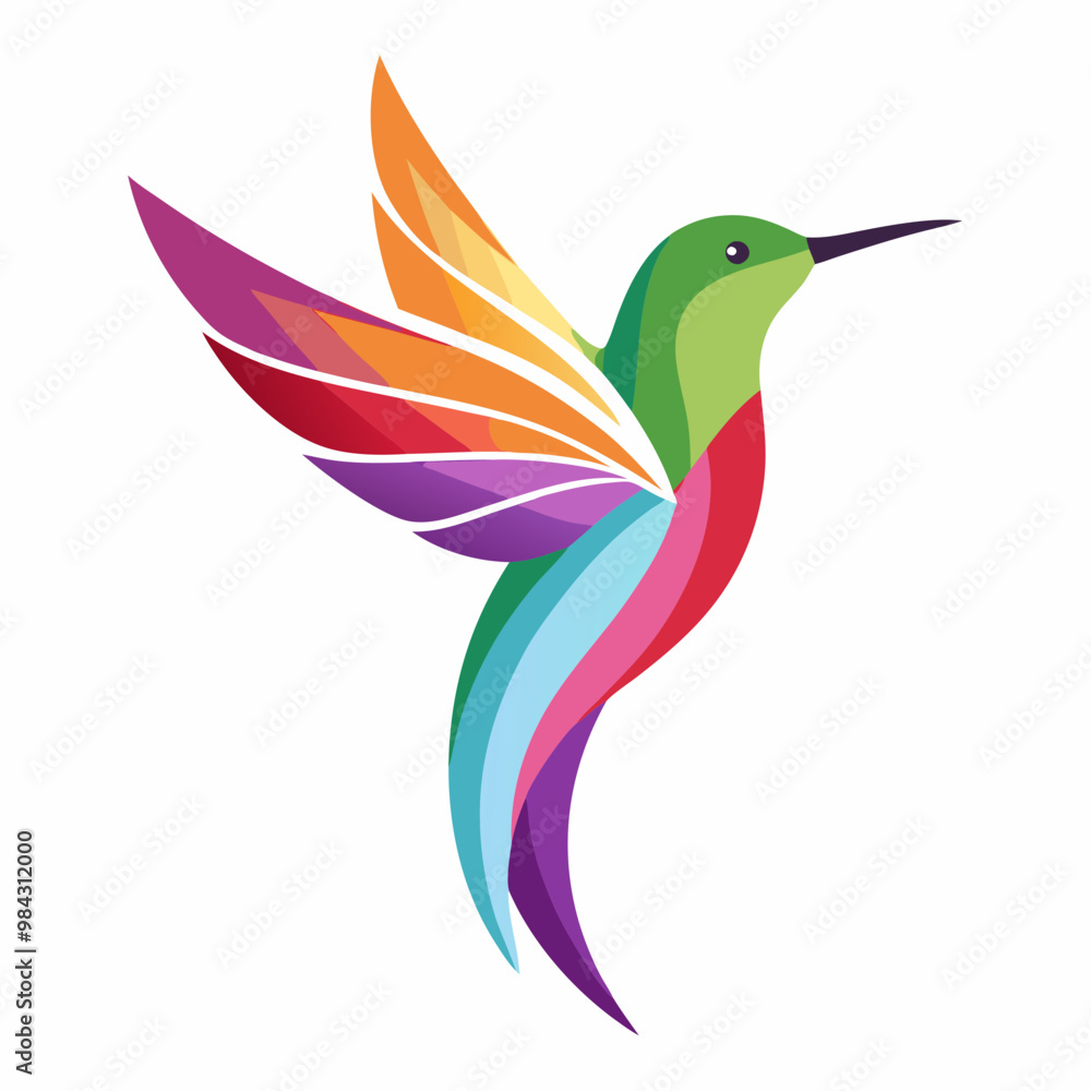 Obraz premium a colorful hummingbird flying with its wings spread out and wings spread out to the side of the image
