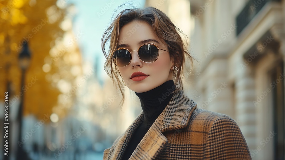 Stylish young woman in sunglasses and a chic coat poses outdoors on a city street exuding elegance and autumn fashion vibes : Generative AI Stylish young woman in sunglasses and a chic coat poses outdoors on a city street exuding elegance and autumn fashion vibes : Generative AI