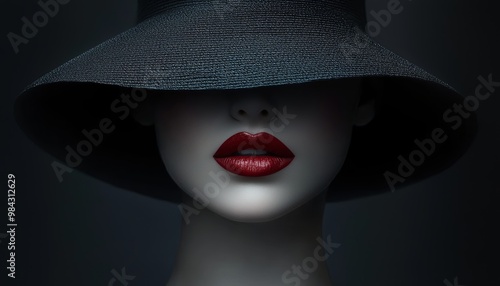 Wallpaper Mural A mysterious woman hidden beneath a dark hat, her lips painted a deep red, embodying timeless elegance. Torontodigital.ca