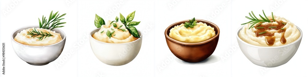 A bowl of creamy mashed potatoes topped with rich gravy A bowl of creamy mashed potatoes topped with rich gravy