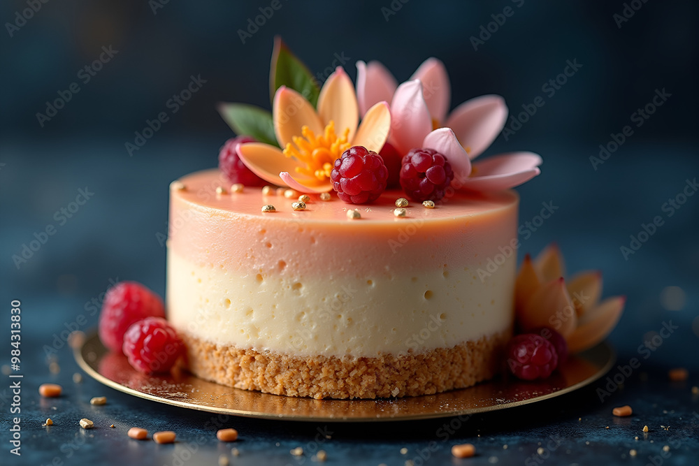Delicate cheesecake with vibrant toppings in pastel colors for dessert indulgence Delicate cheesecake with vibrant toppings in pastel colors for dessert indulgence