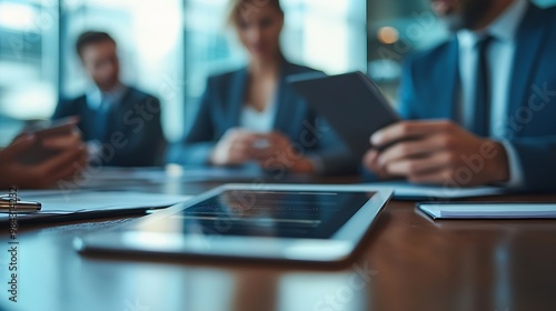 Business people working on digital tablet during meeting in boardroom : Generative AI