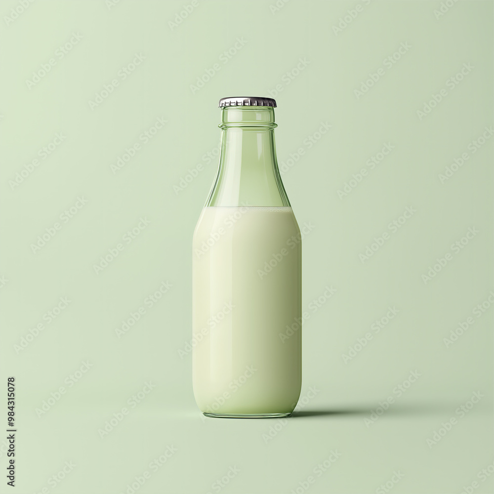 full milk bottle set against a uniformly light green background full milk bottle set against a uniformly light green background