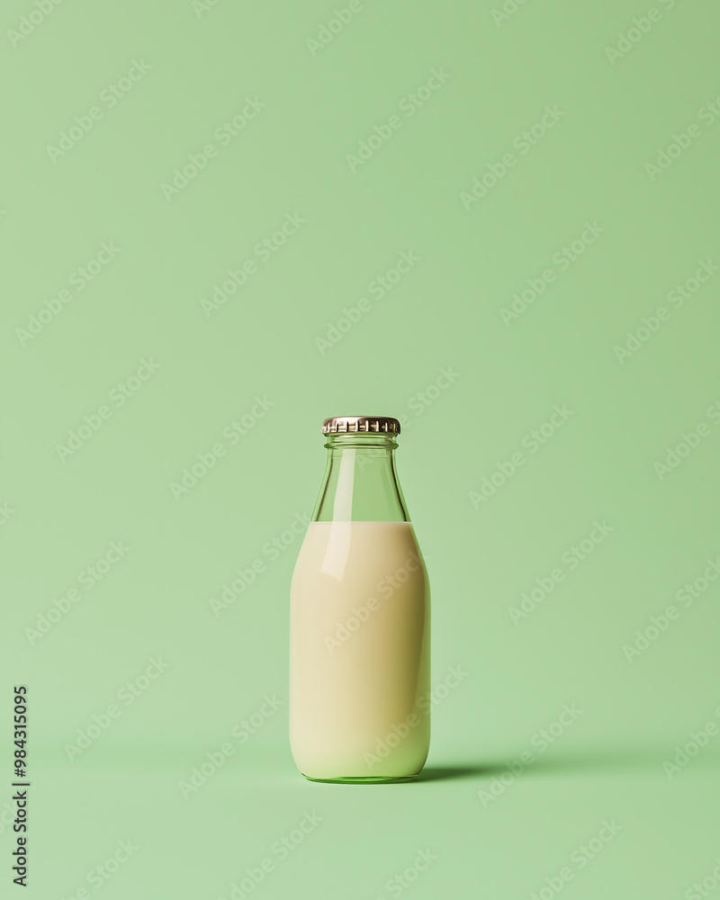full milk bottle set against a uniformly light green background full milk bottle set against a uniformly light green background