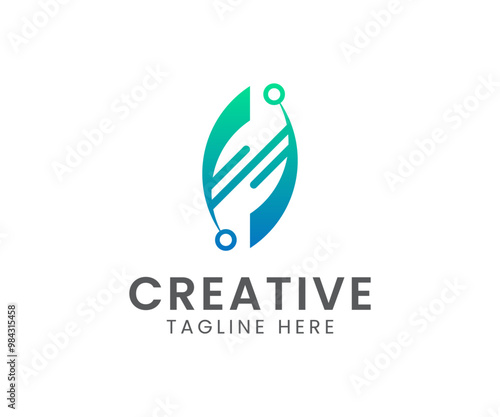Modern and creative technology data processing abstract leaf logo icon vector symbol illustration template for tech industry.