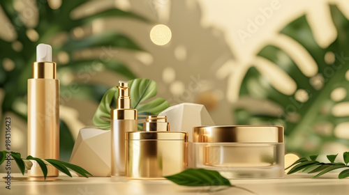 Luxurious Skincare Products with Tropical Leaves