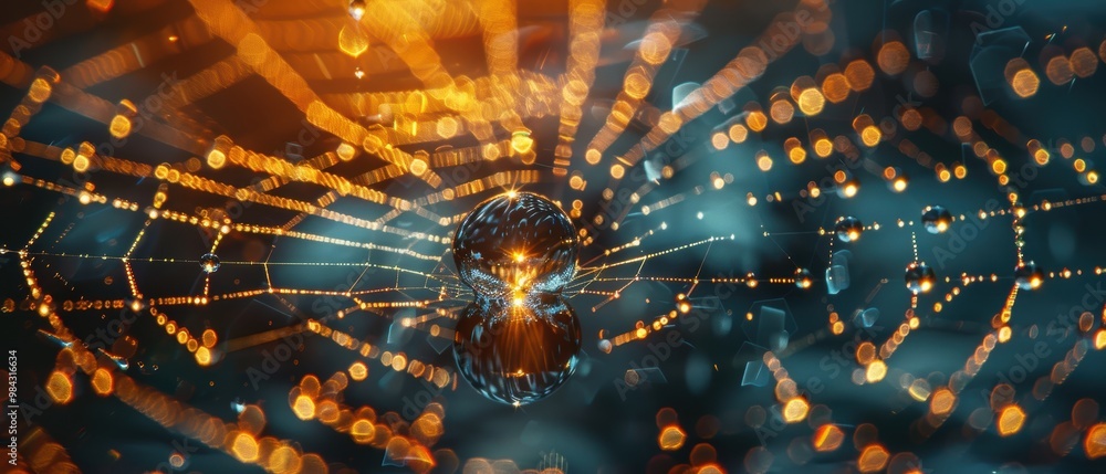 Obraz premium Abstract Light Pattern with Glowing Orbs and Web