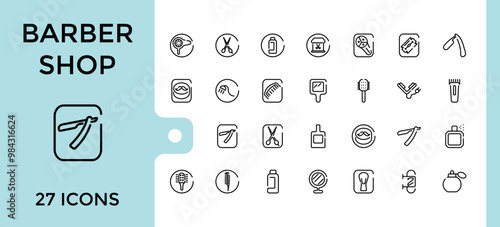 Barber shop elements - Editable stroke. Big web and UI icon set in a flat design. Thin outline icons pack. Vector illustration