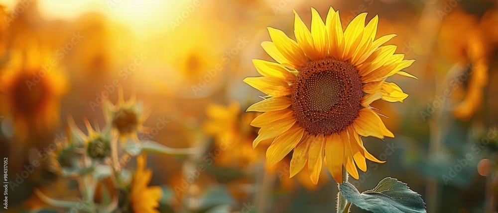 Fototapeta premium Vibrant Sunflower in Golden Sunset Glow