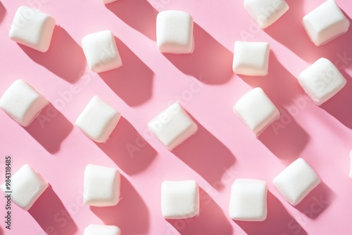 Pastel Pink Background Enhancing the Sweetness of Marshmallow Pyramid