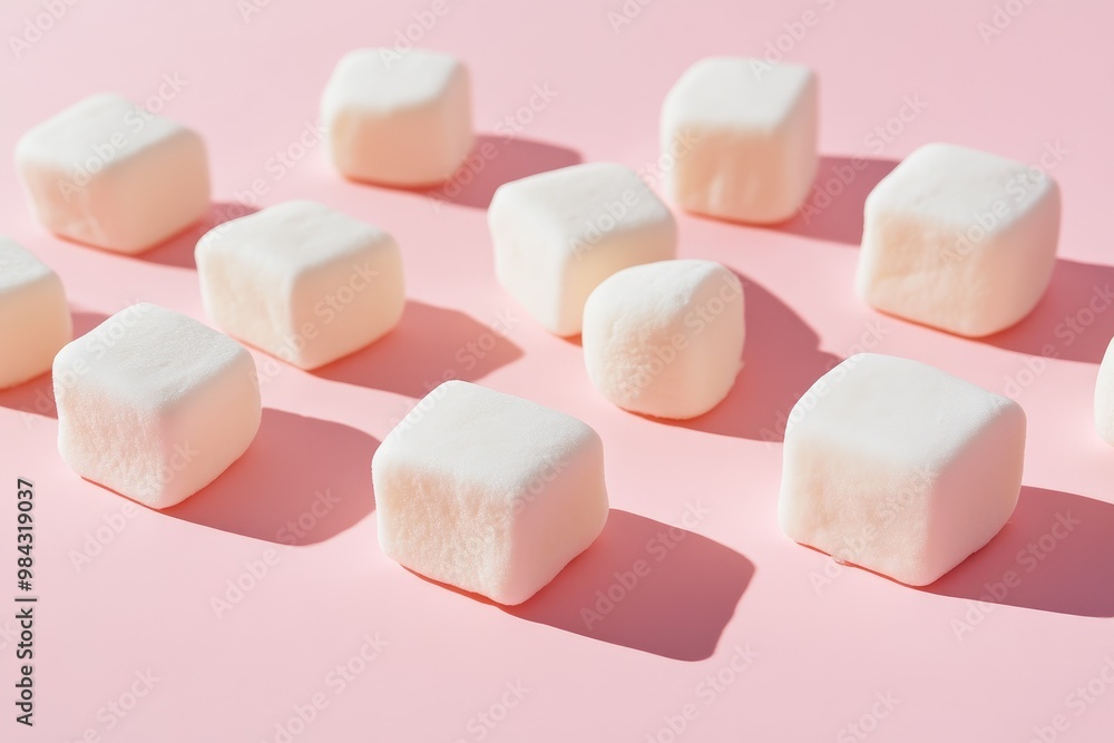 Close-Up of Sunlit Marshmallow Pyramid with Soft Shadows Close-Up of Sunlit Marshmallow Pyramid with Soft Shadows
