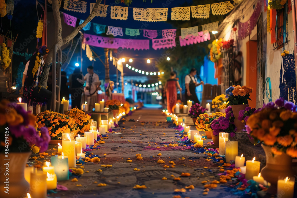 Obraz premium Dia de muertos death day latin ethnic halloween celebration banner, Generative AI