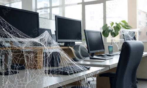 Wallpaper Mural An abandoned office space with spider webs covering computer equipment. Torontodigital.ca