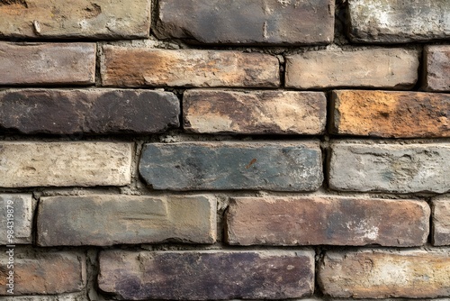 Weathered brick wall texture with aged brickwork and subtle stone patterns photo