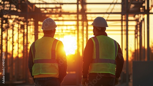 Two Construction Workers Wearing Reflective Safety Vests