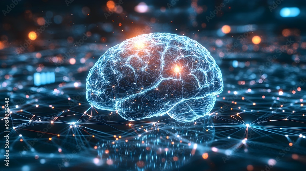 A glowing digital brain made of light, surrounded by interconnected neural network pathways, with circuits and data streams flowing in the background, symbolizing advanced artificial intelligence A glowing digital brain made of light, surrounded by interconnected neural network pathways, with circuits and data streams flowing in the background, symbolizing advanced artificial intelligence