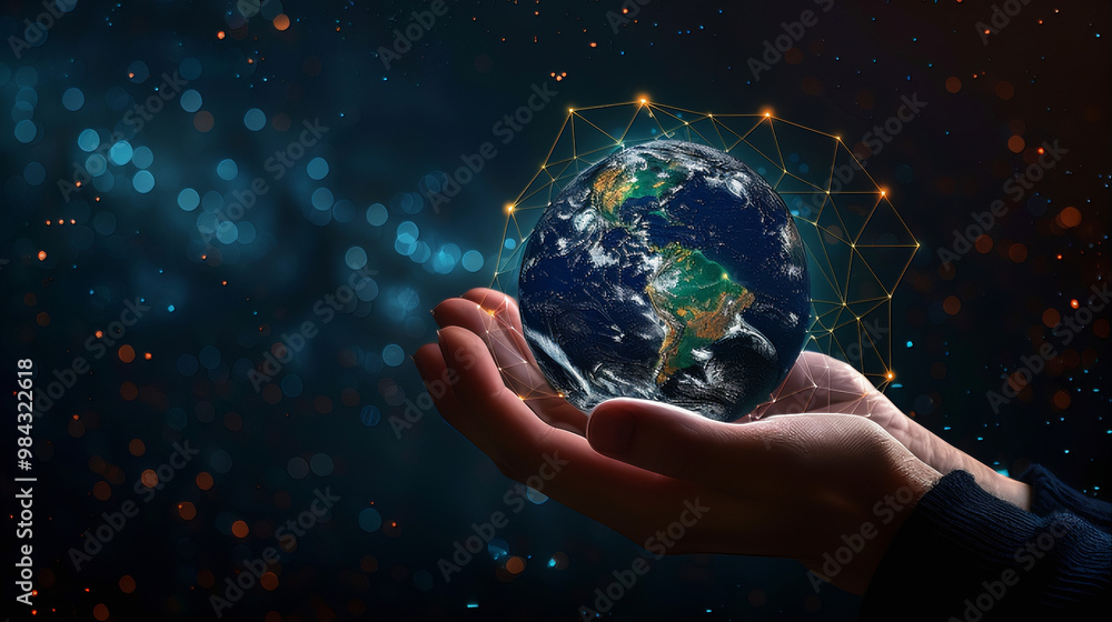 Earth in hand with global internet connections network Earth in hand with global internet connections network