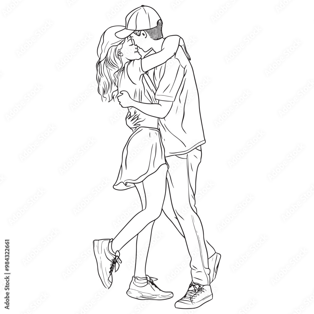 Romantic Couple Hugging Line Art Illustration Romantic Couple Hugging Line Art Illustration
