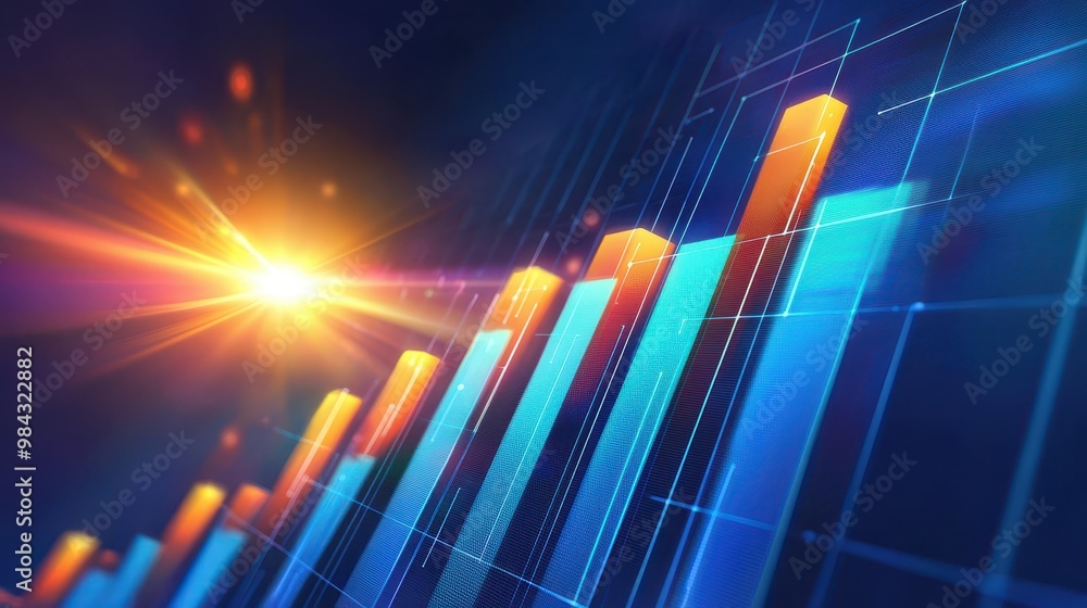 Fototapeta premium Bright bar chart on a modern, digital background, symbolizing the concept of ongoing business growth.