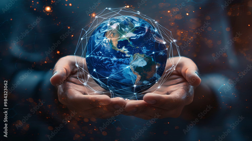 Earth in hand with global internet connections network Earth in hand with global internet connections network