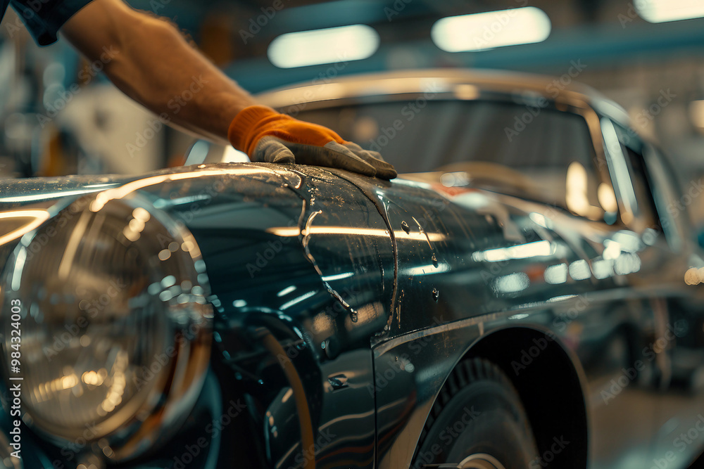 Generative AI picture photo Car mechanic working with broken engine car service banner Generative AI picture photo Car mechanic working with broken engine car service banner