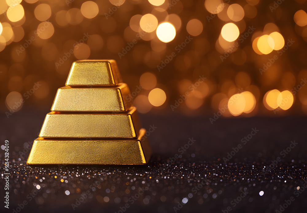 Golden Pyramid of Stacked Gold Bars with Luxurious Glow Golden Pyramid of Stacked Gold Bars with Luxurious Glow