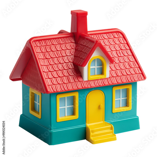 Colorful plastic toy house isolated on transparent background photo