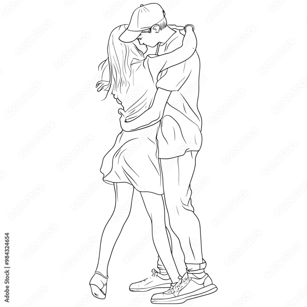 Romantic Couple Hugging Line Art Illustration Romantic Couple Hugging Line Art Illustration