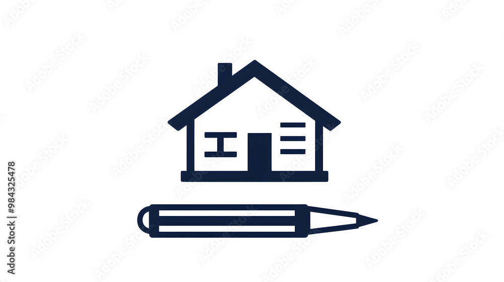 A contract icon with a house symbol and pen, representing real estate agreements A contract icon with a house symbol and pen, representing real estate agreements