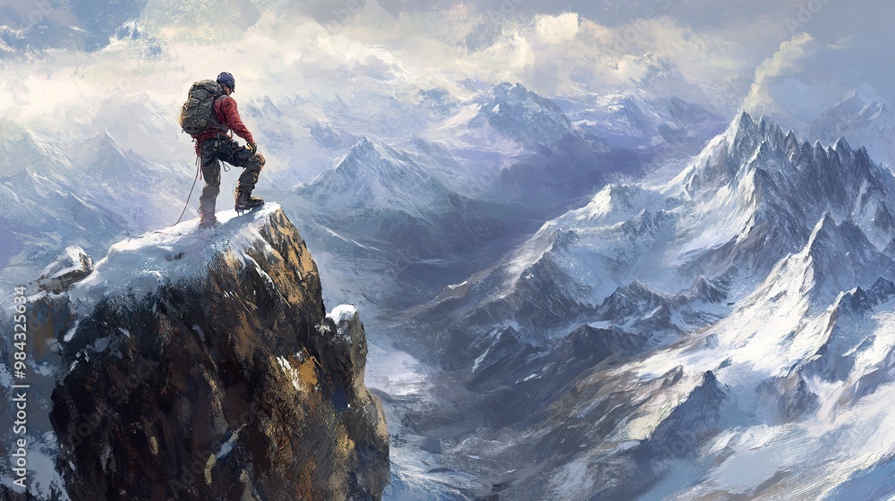 Rocky challenge: The mountaineer on the ascent Rocky challenge: The mountaineer on the ascent
