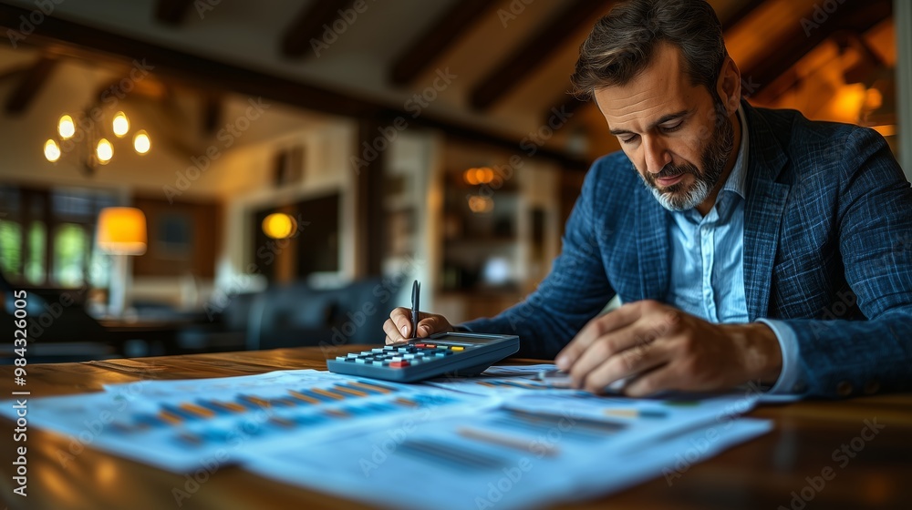 Businessman Analyzing Financial Data in Cozy Office Businessman Analyzing Financial Data in Cozy Office