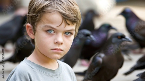 Young Boy Portrait with Serious Expression Close Up Child Photography