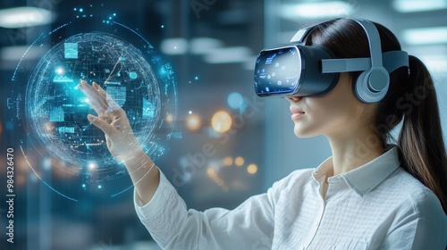 Advanced analytics displayed on immersive VR interfaces, representing data-driven decision making for businesses in 2025