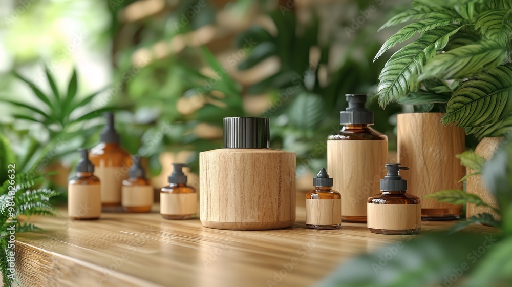 Organic skincare products, natural ingredients on display, 3D illustration, isolated on solid background Organic skincare products, natural ingredients on display, 3D illustration, isolated on solid background