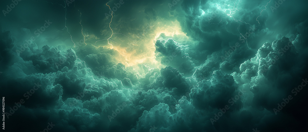A cinematic view of a dark thunderstorm rolling in over soft, billowing clouds, with flashes of lightning illuminating the sky in the distance. A cinematic view of a dark thunderstorm rolling in over soft, billowing clouds, with flashes of lightning illuminating the sky in the distance.