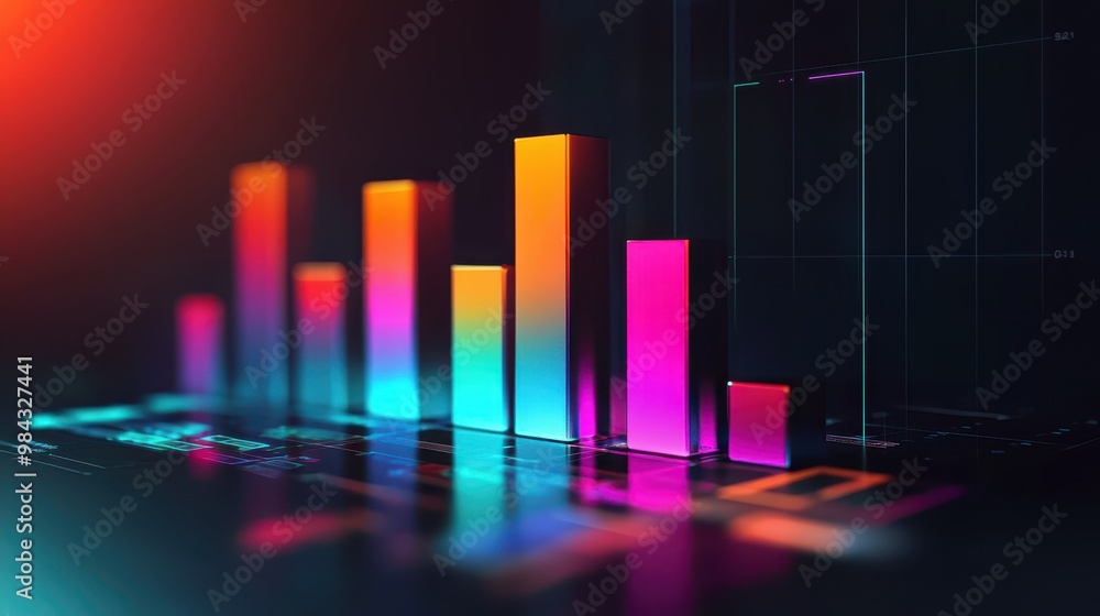 Colorful bar graph with a gradient effect, each bar indicating a step in business growth, on a digital display. Colorful bar graph with a gradient effect, each bar indicating a step in business growth, on a digital display.
