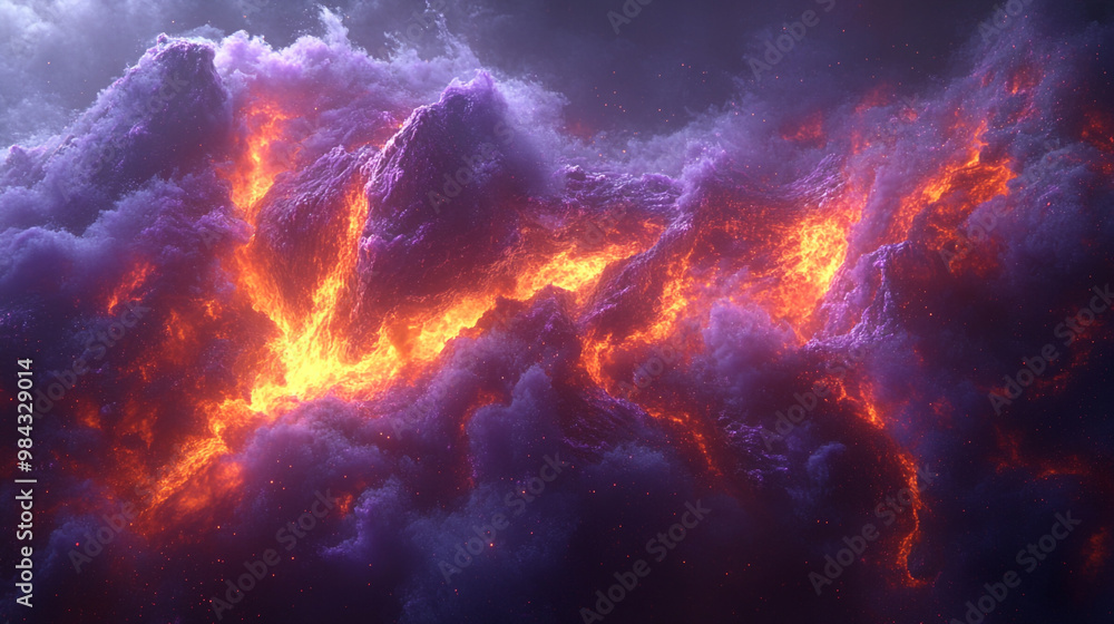 A captivating view of fiery lava illuminating dark clouds, creating a stunning contrast in a dramatic atmosphere. A captivating view of fiery lava illuminating dark clouds, creating a stunning contrast in a dramatic atmosphere.