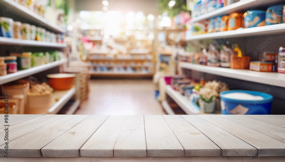 Pet shop interior, shelves with accessories
Pet shop interior, shelves with accessories