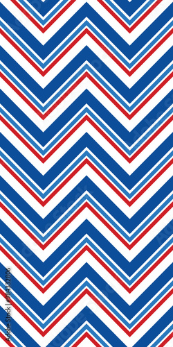 A repeating pattern of zigzag lines in blue, white, and red, creating a visually striking design.