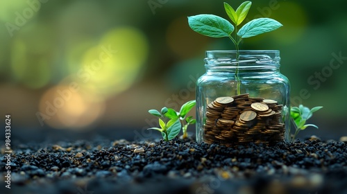 Wallpaper Mural Green Plant Growing from Jar of Coins Torontodigital.ca