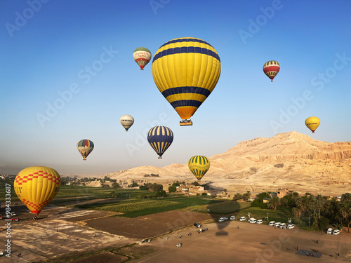 Beautiful view of the hot air balloons in the air in Luxor, Egypt