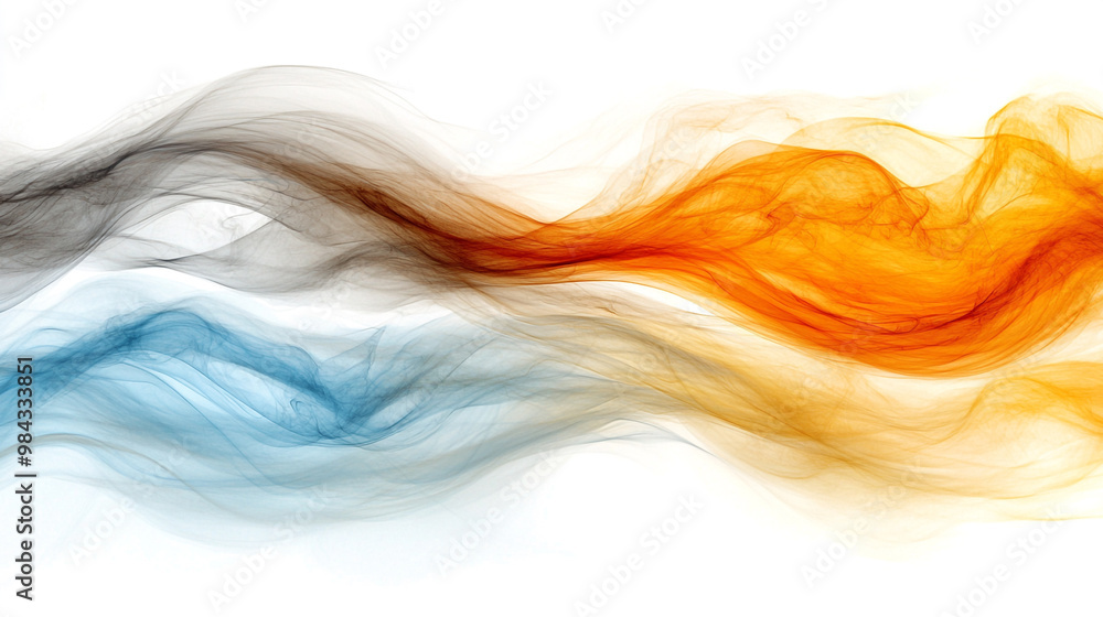 Obraz premium A vibrant swirl of colorful smoke in blue, orange, and black, creating a dynamic and ethereal atmosphere for creative projects.