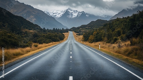 New zealand south island new zealand empty stretch of state highway 6 : Generative AI