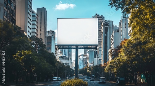 Billboard blank mock up in the city of Sao Paulo Use this photo day mockup for your outdoor design : Generative AI photo