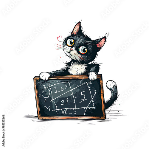 Smart Cat Holding a Blackboard with Math Equations