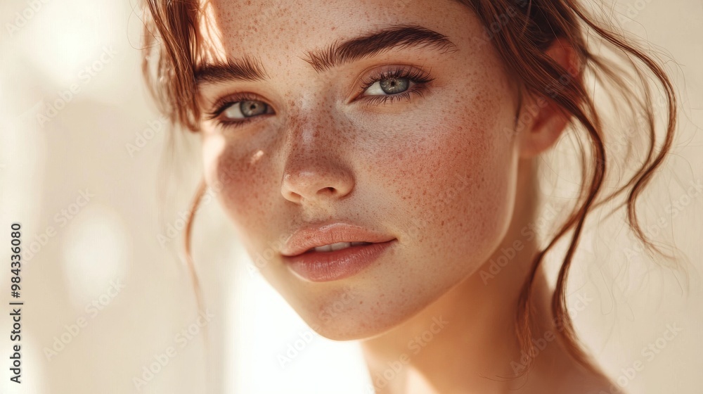 A beauty shoot for a skincare brand, highlighting the model radiant skin and natural makeup in a clean, minimalistic setting A beauty shoot for a skincare brand, highlighting the model radiant skin and natural makeup in a clean, minimalistic setting
