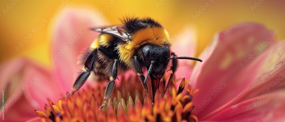 Close-Up of Bumblebee on Bright Flower Petals Close-Up of Bumblebee on Bright Flower Petals