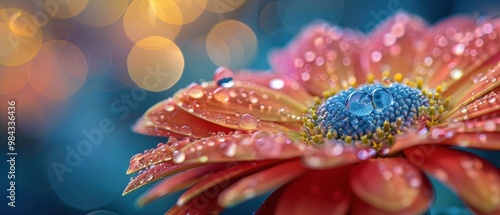 Vibrant Flower with Dew Drops and Soft Background