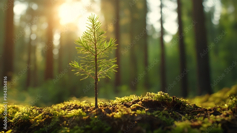 A young tree sprouts in a lush forest, illuminated by sunlight, symbolizing growth and nature's resilience. A young tree sprouts in a lush forest, illuminated by sunlight, symbolizing growth and nature's resilience.
